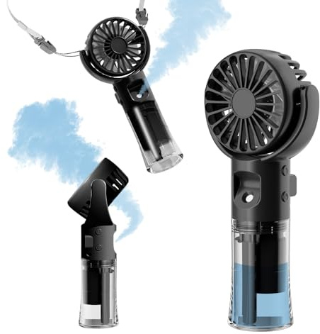 Frelisiy Ventilador de mano con nebulizador, recargable, funciona con pilas, portátil, 4 velocidades, spray de 55 ml y ventilador de agua personal USB plegable de 360° para viajes, camping al aire