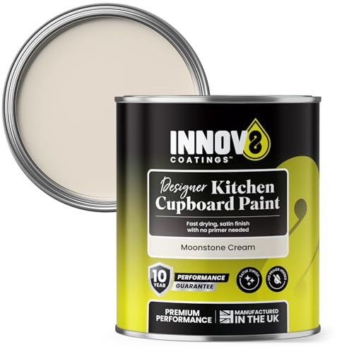 INNOV8 COATINGS DESIGNER KITCHEN CUPBOARD PAINT - DIY - NO PRIMER OR TOP COAT - SATIN Finish - 750 ml - Moonstone Cream - Fast Dry - CABINET, FURNITURE, WOOD, MDF, PLASTIC & METAL