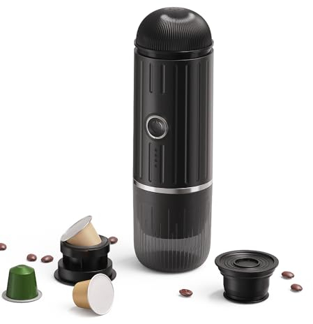 Irishom Caffettiera elettrica Portatile Compatibile con cialde NS e caffè macinato 19 Bar 100W Riscaldamento Wireless Macchina per caffè Espresso da Viaggio per Viaggi/Campeggio/Ufficio/casa
