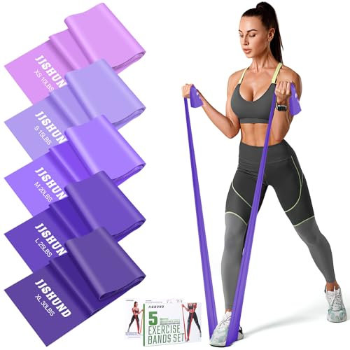 Resistance Band Set, 1.5 M Exercise Bands with 5 Resistance Levels, Long Stretch Bands for Men & Women, Workout Resistance Bands for Yoga Gym Pilates Fitness Strength Training Muscle Building