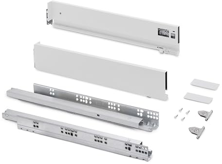 Emuca - Schubladen-Kit für Küche und Bad mit 3D-Regelung, Höhe 93mm, Tiefe 500mm, 60 Kg, sanftes Schließen, Panels nicht enthalten, Stahl, Weiß