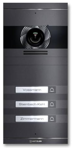 Metzler VDM10 2.0 Video Sprechanlage mit Türöffner (Stromversorgung) & Namensschild - Anschluss 2-Draht - Türsprechanlage mit HD-Kamera, für 3 Familienhaus, in Eisenglimmer aus V2A Edelstahl