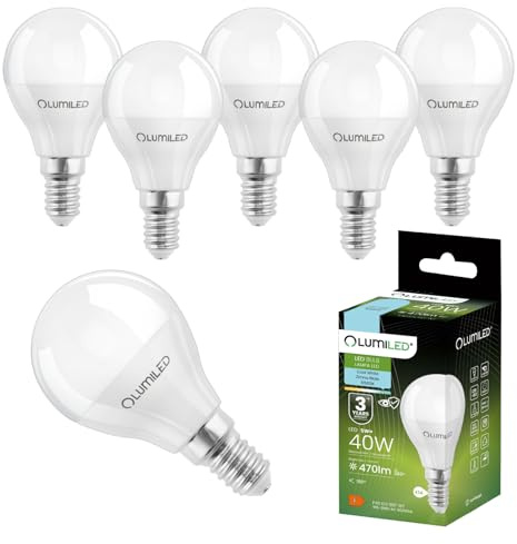 Lumiled LED Lampen E14 P45 5W ersetzt 40W 470lm 6500K Kaltweiß 180° Abstrahlwinkel 230V Nicht Dimmbar Tropfenform Energiesparlampe 6er Pack – LED Lampe in kleiner Kugelform