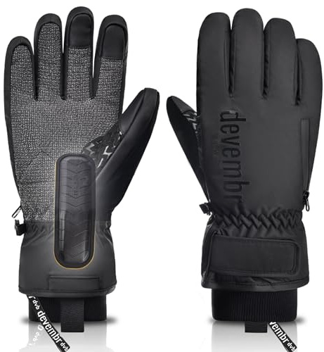 devembr Skihandschuhe mit Handgelenkschutz und Untermanschetten-Design, Snowboardhandschuhe Touchscreen, Schwarz, XS