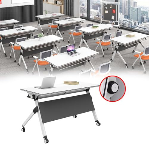 Faltbarer Konferenztisch aus Holz, modularer Trainingstisch mit leisen Rädern, modernes Design für Büro, grau, 120 cm, klappbarer Tisch, Klapptisch, rollbarer Sitzungssaal, freie Kombination und