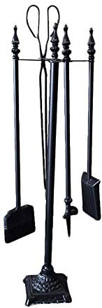 Set di 5 attrezzi rustici per caminetto per stufe a legna per interni ed esterni, altezza 78 cm, strumenti in ferro nero