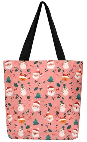 Loussiesd Frohe Weihnachten Leinwand Einkaufstasche Männer Frauen Weihnachtswild Elch Tragetasche Frohe Weihnachten Baum und Schneemann Tragetasche Weihnachtsmann Einkaufsbeutel Weihnachts Geschenk