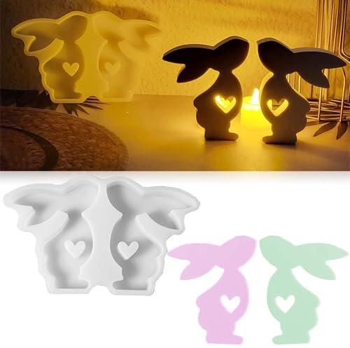 2 Stück Silikonformen Gießformen Ostern Hase WISIRENT, Silikonform Osterhase mit Herz Zum Gießen Ostern Hase, Silikonform Osterhasen Gießform für Bastelarbeiten, Gips, Kunsthandwerk