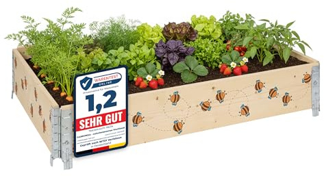 Garronda Orto Rialzato da Esterno con Stampa – Cassoni Orto Decorativi, Aiuola Rialzata in Legno 120x80x20 cm per Piante, Fiori, Erbe, Frutta e Verdura GD-0075 (Ape, 1 pz)