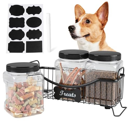 Pet Treats Container - Hundeleckerlis Organizer - mit 3 durchsichtigen Snackdosen aus Kunststoff Drahtkorbboden Ein Snackkorb für die Küchentheke, ein tolles Geschenk für Hundebesitzer 36×13 ×10 cm