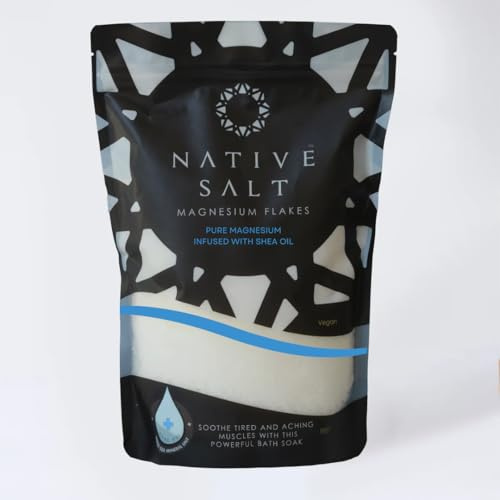 Native Salt: Pure Magnesium Bath Flakes, Infused with Shea Oil, Natural Source of Magnesium, Mineral Bath Flakes, Magnesium Recovery, Vegan & Palm-Oil Free, 1kg