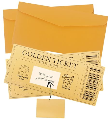 Golden Ticket Rubbelkarte, Personalisierte Überraschung Reveal Karte für Geburtstag, Valentinstag & Weihnachten, Personalisierte Geschenk mit Umschlägen für Sie, Ihn, Frau, Freundin, Kreative Urlaub