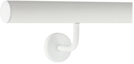 TIBU Corrimano in alluminio bianco ringhiera 30-600 cm corrimano da parete per scale, supporto in acciaio inox, lunghezza 250 cm con 3 supporti e tappo leggermente bombato