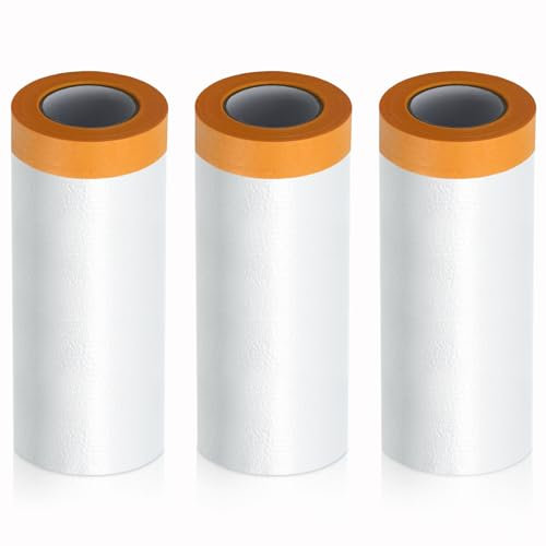 LINSOCLE 3 Rouleaux Bâche de Protection Peinture 280cm x 20m -Film de Masquage Peinture Imperméable Anti-Poussière - Pour Sol, Automobile & Meubles