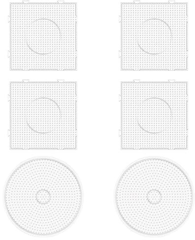 6 Stück Bügelperlen-Platten Set, 4× Quadratisch & 2× Rund, Transparente Steckplatten für Bügelperlen DIY, Kinder & Erwachsene Bastelzubehör