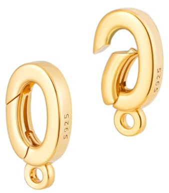 PH PandaHall 2 anillos de plata de ley 925 con cierre de resorte ovalado dorado, cierre de collar de 12 mm, mosquetón ovalado con bucle para hacer joyas colgantes