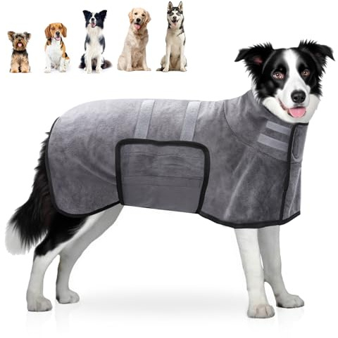 Zepphi Hundebademantel, Hunde Bademantel Mikrofaser Schnelltrockend, Hundehandtuch mit Klettverschluss und Verstellbarem Schrumpfband, super saugfähiger Haustier Trockenmantel(Mittelgroße Hunde)