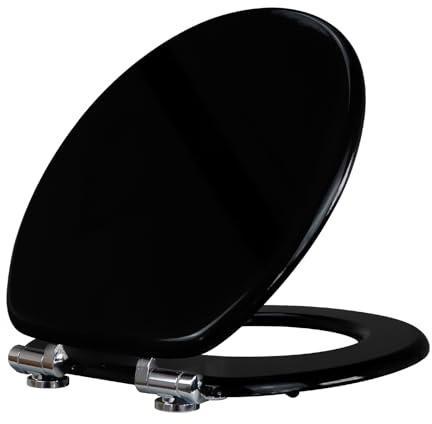 Fanmitrk WC Sitz mit Absenkautomatik aus Holz, Toilettendeckel aus MDF, Holzkern Toilettensitz mit Klodeckel, Klobrille Schwarz