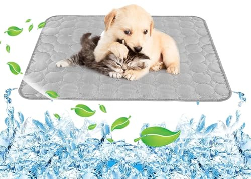 FINELYCR Kühlende Hundedecke, 100 × 70 cm Kühlende Decke Hund, Grau Kühldecke Hund Ohne Gel, Weich und Atmungsaktiv, Langlebig für Katzen und Hunde Im Sommer