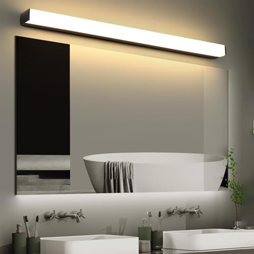 LED Spiegelleuchte Badezimmer IP44 Wasserdicht Wasserdicht Badleuchte Modern Wandleuchten Metall Aluminium Badschrank Küche Badezimmerschrank Spiegelleuchten 3000K/6500K (Schwarz Warmes Licht,100cm)