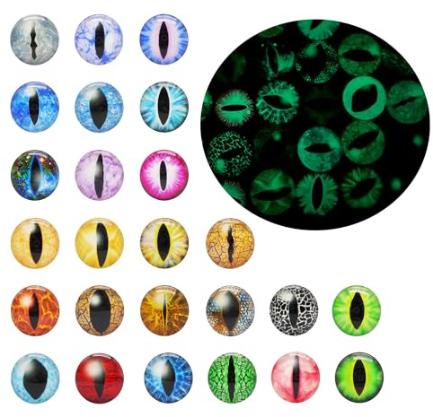 Julie Wang 90PCS Glow in The Dark Dragon Eyes Animal Vertical Slit Pupil Eye Glass Cabochon for Sculptures Props Jewelry Crafts Making 9 Sizes