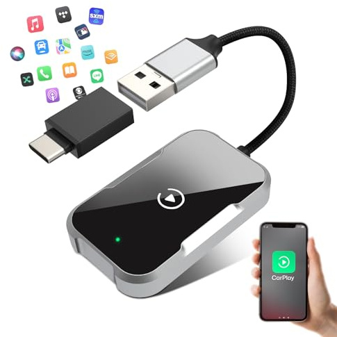 Carplay Wireless Adapter USB C/A for iPhone, 2025 Superschnelle Upgrade von Wired Car Play auf Wireless, Stabiler & Keine Latenz, Mini Plug & Play Kompatibel Autos mit Wired CarPlay & iPhone iOS 10+