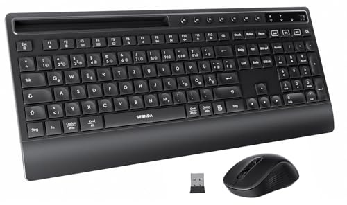 seenda COE201 Tastatur Maus Set Kabellos, Bluetooth Tastatur mit Maus Ergonomisch 3 Geräte Verbindung für Windows/Mac/iPad/Android |Leise Funkmaus, QWERTZ Layout