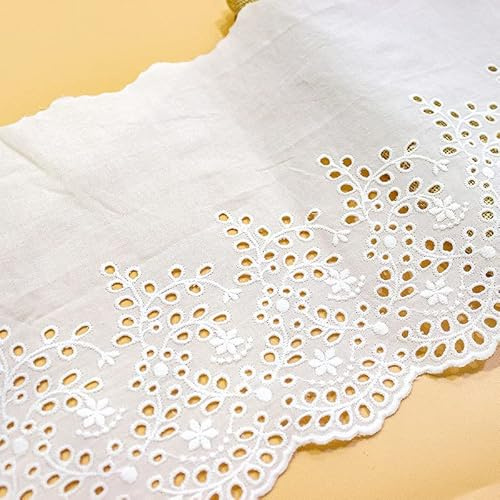 WANYI Baumwolle Spitzenband Spitzenborte Stickerei Vintage Spitze 19cm Breite Hohle Dekoband Zierband Borten und Bänder zum Nähen für DIY Handwerk Kleidung(Weiß)