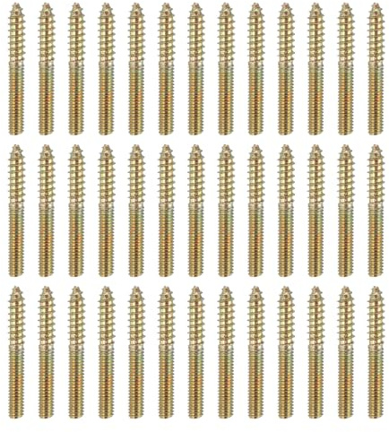 sourcing map 40 Pcs M4x30 Hanger Bolts, Carbon Steel Double Headed Self-Tapping Wood Dowel Screws for Wood Joint Furniture Legs, Color Zinc