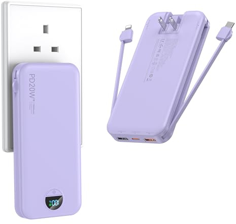 Ffnpua Portable Charger Power Bank 10000mAh PD20W w/Built-in Cables