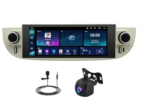 6.86 inch Car Stereo for Fiat 500 2007-2015 Head Unit, 4+64G Android 14 for Fiat 500 Radio Upgrade with Carplay GPS Navi Bluetooth Wifi with Carplay Android Auto Bluetooth WiFi FM AHD Backup Camera