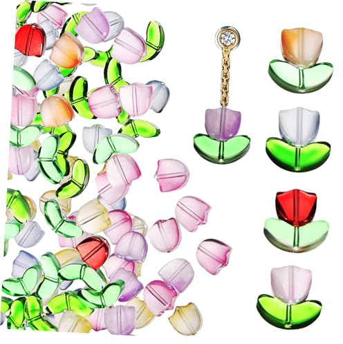 HOMSFOU 80pcs Crystal Glass Beads Beads for Bracelets Making Jewelry Crafting Supplies Tulip Flower DIY Project