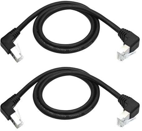 2 pezzi Cavo di prolunga Ethernet Cat6 90 gradi 2FT, RJ45 superiore maschio a basso maschio, prolunga Ethernet schermata, compatibilità Cat5e, Cat5, per PC, laptop, router, ecc.