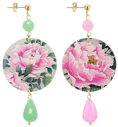 Lebole Orecchini Donna, Orecchini Donna Pendenti Eleganti e Leggeri, in Ottone Galvanizzato Oro con Pietre Naturali, Gioielli Artigianali Made in Italy, Regalo dal Design Esclusivo