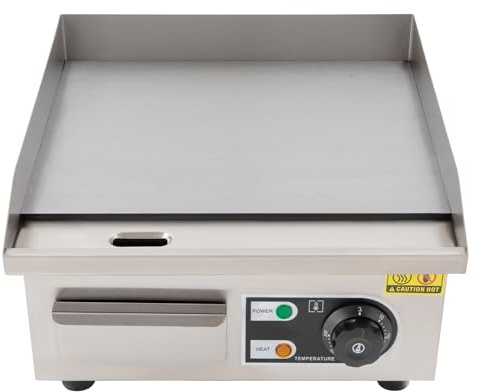 Griglia elettrica commerciale in acciaio inox Grill 14 pollici 2000W piastra elettrica con pala e spazzola olio temperatura regolabile 50-300℃/122°F-572°F per ristoranti, negozi e strade