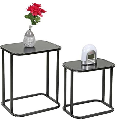 Taylor & Brown Set of 2 Nesting Coffee Tables for Living Room, Black Metal Frame with MDF Top Nest of 2 Nested Tables Sofa Side Table Tea Coffee Table End Tables Space Saving