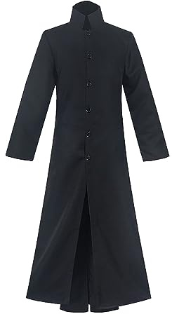 Abrigo Militar Negro para Hombre con Cuello Alto Matrix Neo Party Outfit Chaqueta Larga Gabardina Romano Clero sotano púlpito Traje Vestment Pastor Iglesia Carnaval Viking