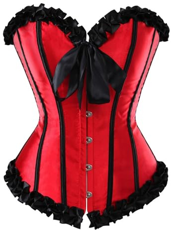 Generisch Corsé sexy para mujer, espalda descubierta, cuello en V, lencería push up, corsé suave, elegante, ligero, corsé para fiestas, carnaval, cómodo corsé, rojo, XS