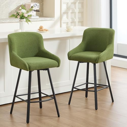 YUUIJOAA 360°Drehstuhl Barhocker 2er Set, 66,5 cm Hochlehner Barhocker mit Fußstütze, Drehstuhl Küchenstuhlaus Wasserfestem für Kücheninsel & Bar, Belastbar bis 150 kg,grün