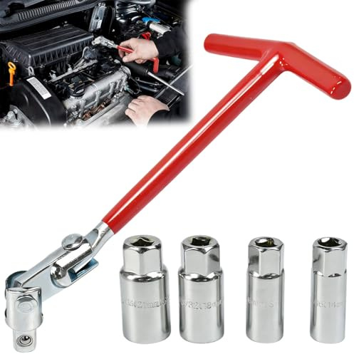 WANTOUTH cle a Bougie Douille Bougie Jeu de 5 clés à Bougies d'allumage 14mm 16mm 18mm 21mm, avec Cardan 4 Tailles Douille Universelle en T en Acier au Carbone clé à Bougie pour Voitures et Motos