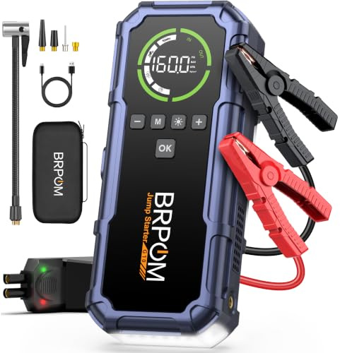 BRPOM 9000A Starthilfe Powerbank mit Luftkompressor 160 PSI | All Benzin und 12.0L Dieselmotor,Starter Powerbank Eingang/Ausgang und 600LUM LED-Licht Lila