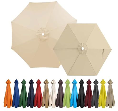 2m-4m Housse de Rechange Parasol de Jardin Exterieur, 6 Baleines 8 Baleines - Toile en Tissu - Auvent de Remplacement - pour Terrasse Piscine Plage Marché Balcon(Beige,13FT(4.0m) 8-Ribs)