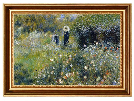 ELITEART- Woman with a Parasol in a Garden By Pierre-Auguste Renoir Oil Painting Reproduction Giclee Wall Art Canvas Prints-Framed Size:21 1/2 x29 1/2