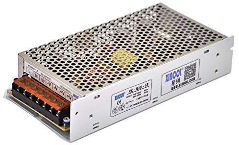 XINCOL Convertidor de CA a CC AC110V/220V a DC12V 15A 180W Fuente de alimentación conmutada (SMPS), adaptador de controlador transformador para tira de luz LED