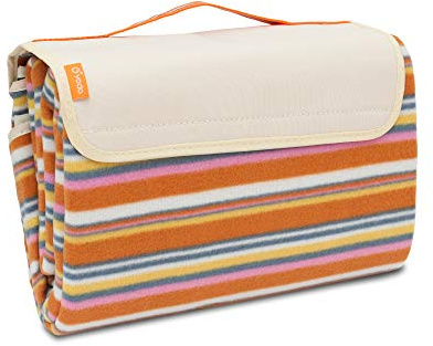 BRUBAKER Picknick Decke Fleece mit wasserfester PEVA Unterseite 150 x 135 cm Weiß Streifen Multicolor