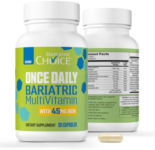 Bariatric Choice Once-Daily Bariatric Multivitamin with 45 mg of Iron | Easy to Swallow Capsule | Vitamin for Bariatric Surgery Patients | 90 Count (3-Month Supply)