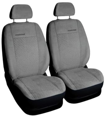 Saferide 2er Set Autositzbezüge PKW universal | Auto Sitzbezüge Velourslederimitat Grau für Airbag geeignet | für Vordersitze | 1+1 Autositze vorne
