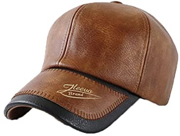 RUICHENG Basecap Herren PU Leder Baseballmütze mit Plüschfutter Herbst und Winter Kunstleder Schirmmützen Kappe