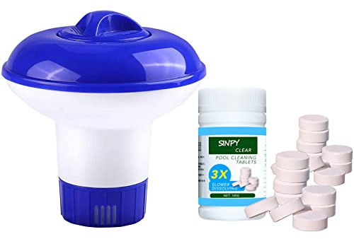 Chlorine Tablets for Hot Tub, 100g Chlorine Tablets for Swimming Pool with Floating Chlorine Tablets Dispenser for Swimming Pool Paddling Pool Spa Bathtubs