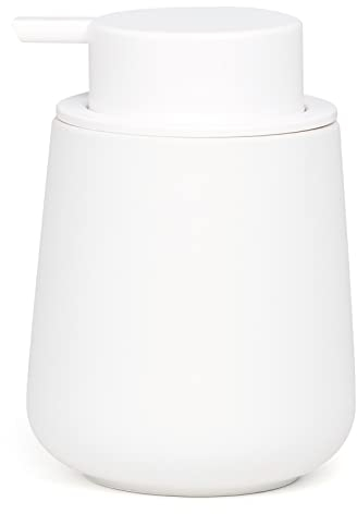 UMLACA Seifenspender Weiss,Wiederverwendbarer Nachfüllbarer Spülmittelspender Keramik Klein 350ml,Geeignet für Spülmittel,Waschmittel,Shampoo,Dusche,Bad,Küche(Gummibeschichtung)